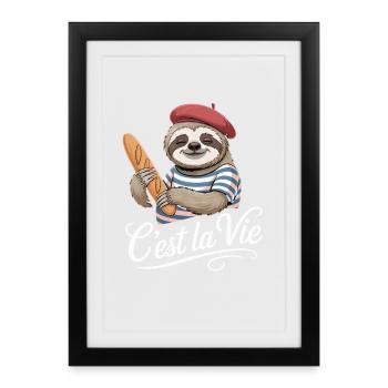  Cest La Vie Faultier Französisch Baguette - Gerahmtes Poster (27 × 37 cm) - Schwarz - Vorne