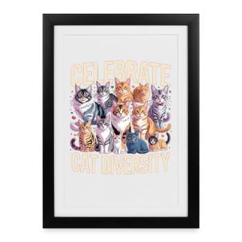 Célébrez la diversité des chats Amoureux des chats - Affiche encadrée (27 × 37 cm) - noir - Devant
