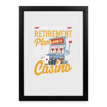 Machine à sous de casino pensions retraite - Affiche encadrée (27 × 37 cm) - noir - Devant