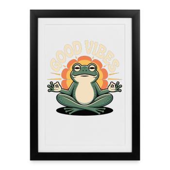 T-shirt grenouille avec l’inscription – Motif zen positif - Affiche encadrée (27 × 37 cm) - noir - Devant