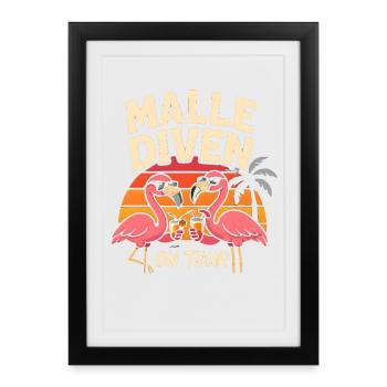 Malle Divas On Tour Women's Flamingo Mallorca Party - Framed poster (27 × 37 cm) - black - Front