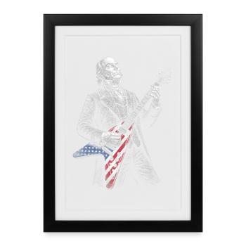 John Quincy Adams, guitariste de drapeau - Affiche encadrée (27 × 37 cm) - noir - Devant