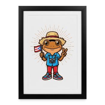 Grenouille Coqui Drapeau portoricain portoricain - Affiche encadrée (27 × 37 cm) - noir - Devant