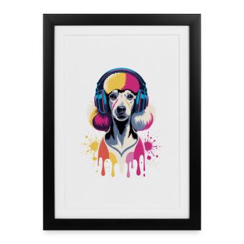 Caniche avec un casque - Affiche encadrée (27 × 37 cm) - noir - Devant