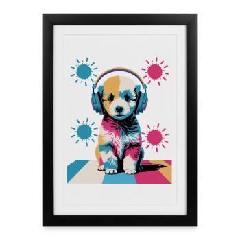 Chiot caniche avec un casque - Affiche encadrée (27 × 37 cm) - noir - Devant