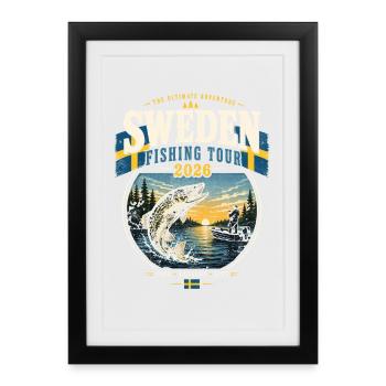 Motif du voyage de pêche en Suède 2026 - Affiche encadrée (27 × 37 cm) - noir - Devant