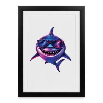 Cool Shark Sunglasses Ocean Beach Vibes - Affiche encadrée (27 × 37 cm) - noir - Devant