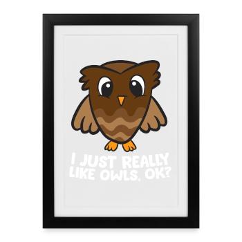 Owl Love Slogan Illustration - Affiche encadrée (27 × 37 cm) - noir - Devant