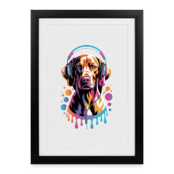 Viszla with headphones - Framed poster (27 × 37 cm) - black - Front