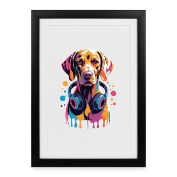 Viszla with headphones - Framed poster (27 × 37 cm) - black - Front