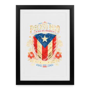 Puerto Rico Vintage Shield - Gerahmtes Poster (27 × 37 cm) - Schwarz - Vorne