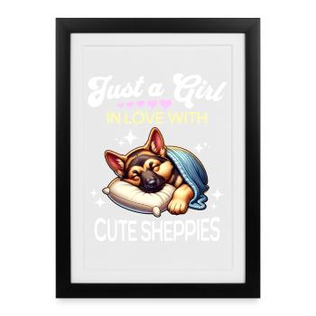 Deutscher Schäferhund Mädchen - Gerahmtes Poster (27 × 37 cm) - Schwarz - Vorne