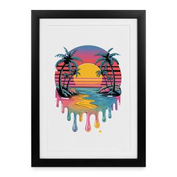 Tropical sunset art with flowing - Framed poster (27 × 37 cm) - black - Front