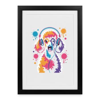 Caniche avec un casque - Affiche encadrée (27 × 37 cm) - noir - Devant