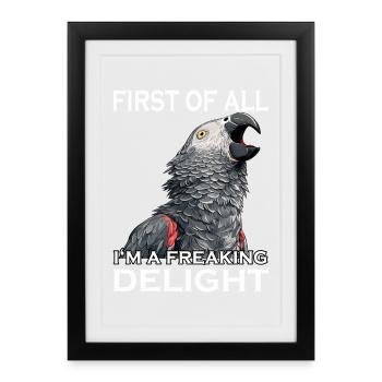 African Grey Parrot Bird Humor Naughty Parrot Sarcasm - Framed poster (27 × 37 cm) - black - Front