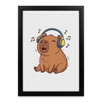 Capybara Music Singing - Framed poster (27 × 37 cm) - black - Front
