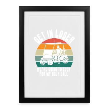 Coucher de soleil rétro sur voiturette de golf - Affiche encadrée (27 × 37 cm) - noir - Devant