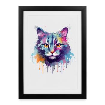 Art coloré en éclaboussures Face de chat en brume australienne - Affiche encadrée (27 × 37 cm) - noir - Devant