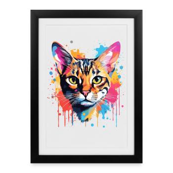 Visage de chat du Bengale Éclaboussures colorées - Affiche encadrée (27 × 37 cm) - noir - Devant