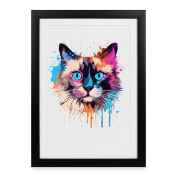 Visage de chat balinis coloré avec des éclaboussures - Affiche encadrée (27 × 37 cm) - noir - Devant