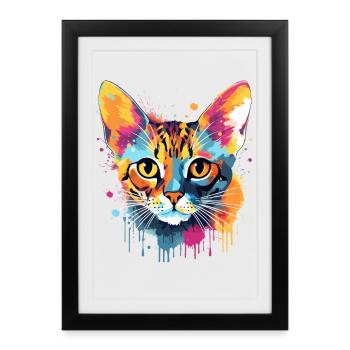 Art coloré sur le visage du chat Bengal - Affiche encadrée (27 × 37 cm) - noir - Devant