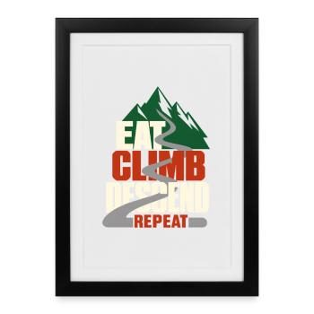 Eat Climb Descend Repeat Road Cycling Mountain Hum - Framed poster (27 × 37 cm) - black - Front