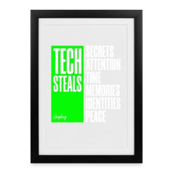 Tech Steals Unplug T-Shirt - Green Gadget Anti Ai - Framed poster (27 × 37 cm) - black - Front