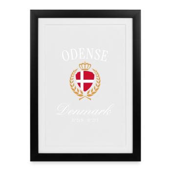 Couronne des armoiries du Danemark d’Odense – Souvenir de voyage - Affiche encadrée (27 × 37 cm) - noir - Devant