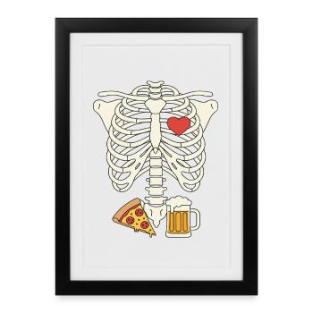 Dad Skeleton Halloween Beer Pizza Funny Pregnancy  - Framed poster (27 × 37 cm) - black - Front