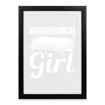 Harmonica Musican Girl Harmonica - Framed poster (27 × 37 cm) - black - Front