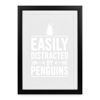 Dictons des manchots Drôle de cadeau des manchots - Affiche encadrée (27 × 37 cm) - noir - Devant