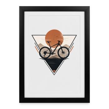Sunset with bicycle in triangle print - Framed poster (27 × 37 cm) - black - Front