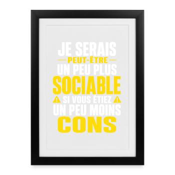 pas sociable Cadeau humour personnalisé - Affiche encadrée (27 × 37 cm) - noir - Devant
