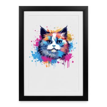 Art coloré éclaboussé de visage de chat Birman - Affiche encadrée (27 × 37 cm) - noir - Devant