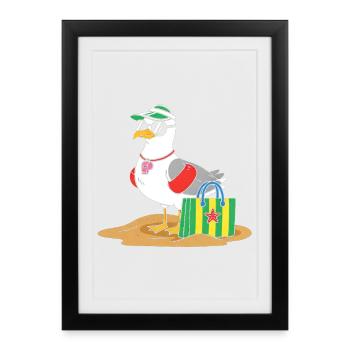 Beach bird with sunglasses - Framed poster (27 × 37 cm) - black - Front