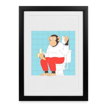 Monkey on toilet with banana - Framed poster (27 × 37 cm) - black - Front