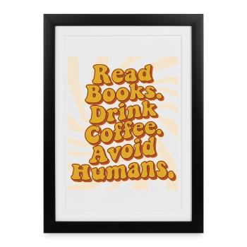 Livres de café pour rats de bibliothèque introvertis - Affiche encadrée (27 × 37 cm) - noir - Devant