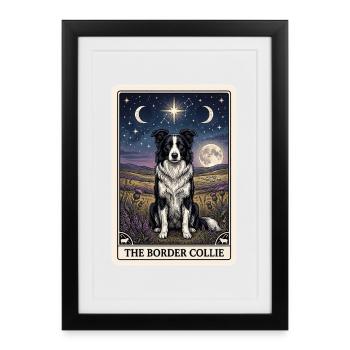 Carte de tarot Border Collie - Affiche encadrée (27 × 37 cm) - noir - Devant