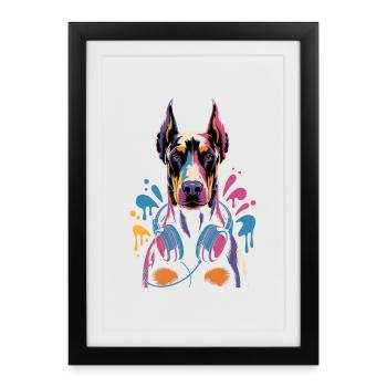 Doberman avec casque - Affiche encadrée (27 × 37 cm) - noir - Devant