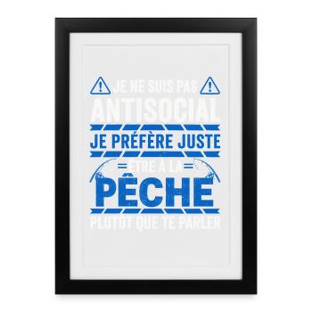 Pêche Cadeau Humour Personnalisé - Affiche encadrée (27 × 37 cm) - noir - Devant