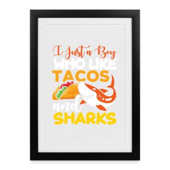 Taco Hai Haifisch Männer Herren Jungs - Gerahmtes Poster (27 × 37 cm) - Schwarz - Vorne