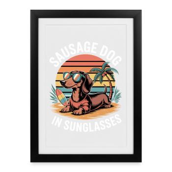 Teckel de plage - Affiche encadrée (27 × 37 cm) - noir - Devant