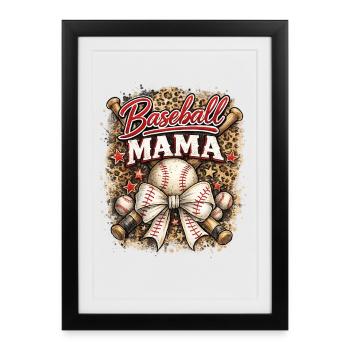 Baseball Mam Bow Leopard Sports de la fête des mères - Affiche encadrée (27 × 37 cm) - noir - Devant