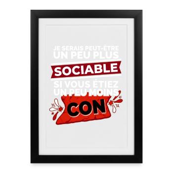 Citation Drôle Sociable Introverti Humour - Affiche encadrée (27 × 37 cm) - noir - Devant