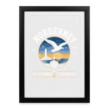 Coucher de soleil de la Boussole côtière de Norderney - Affiche encadrée (27 × 37 cm) - noir - Devant