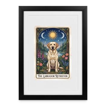 Labrador retriever dans le jardin nocturne éclairé par la lune - Affiche encadrée (27 × 37 cm) - noir - Devant