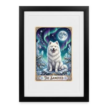 Samoyeds under the Northern Lights - Framed poster (27 × 37 cm) - black - Front