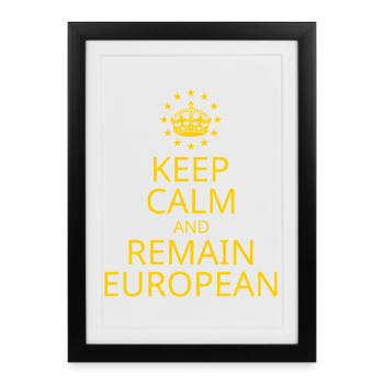 Vecteur moderne Yellow Blue Keep Calm Crown Europe - Affiche encadrée (27 × 37 cm) - noir - Devant