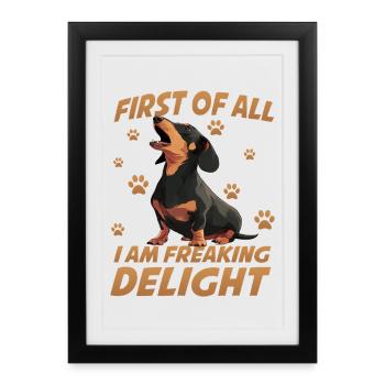 Teckel à poil court Chien saucisse Teckel Propriétaire de chien teckel - Affiche encadrée (27 × 37 cm) - noir - Devant