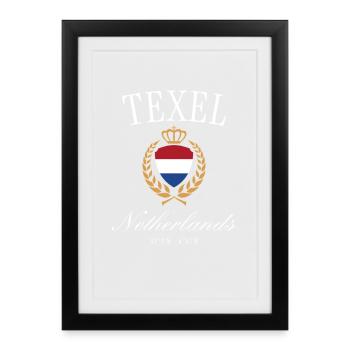 Couronne des armoiries Texel – Souvenir de voyage aux Pays-Bas - Affiche encadrée (27 × 37 cm) - noir - Devant